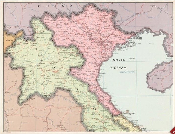 VINTAGE MAP: South East Asia - North Vietnam / Laos / China 1965 Carousel 1