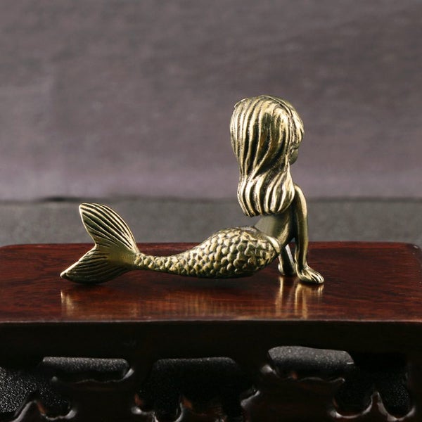 Antique Bronze Mermaid Figurines Ornament Brass Sculptures Metal Decor Carousel 2