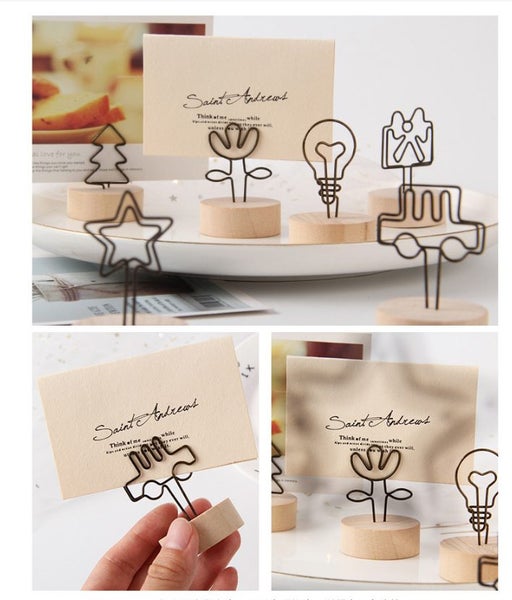5Pcs/Pack Retro Wooden Base Table Number Holders Stand Memo Photo Clip Stand Carousel 1