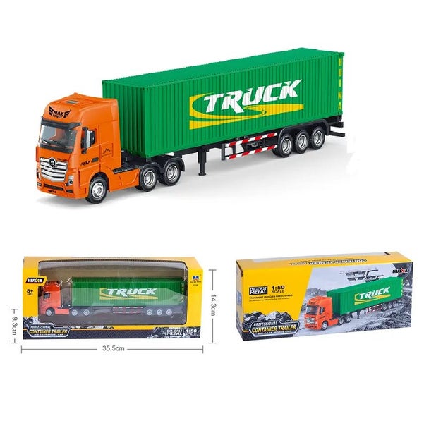 Die-cast Container Truck (ORANGE & GREEN), 1:50, Metal, Huina 1732 Carousel 1
