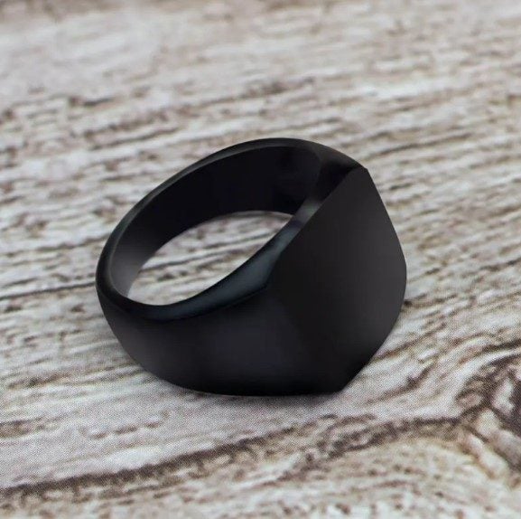 Men's Titanium Gun-Metal Black Signet Ring Carousel 2