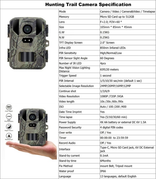 Mini Hunting Trail Camera 24MP 1080P with 32GB Micro SD High Resolution IP65 Carousel 11