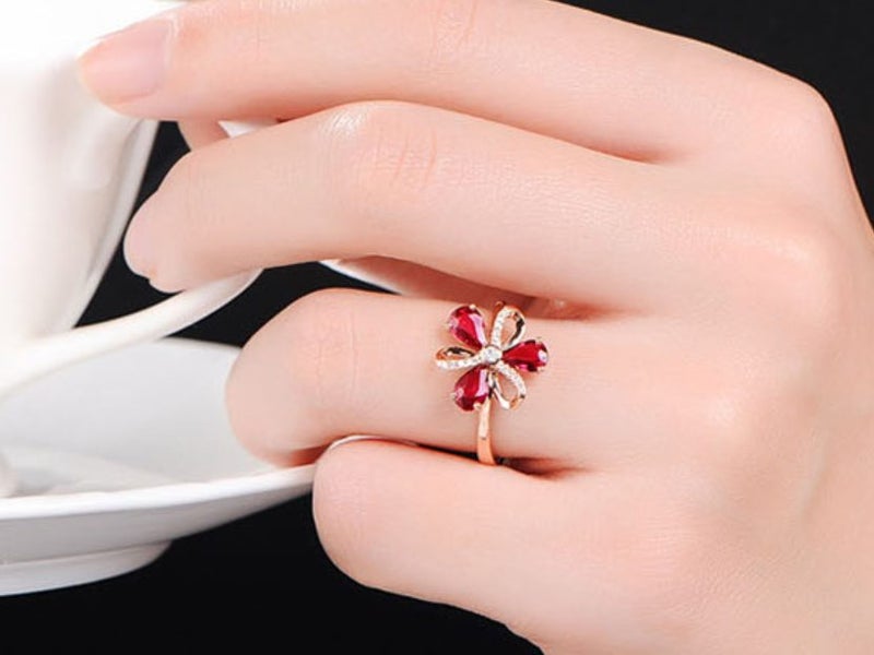Ring Flower Design Ruby 18K Rose Gold Plated Ring Carousel 4