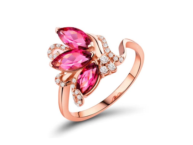 Ring Ruby CZ Diamonds 18K Rose Gold Plated Ring Carousel 1
