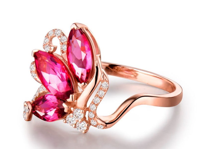 Ring Ruby CZ Diamonds 18K Rose Gold Plated Ring Carousel 2