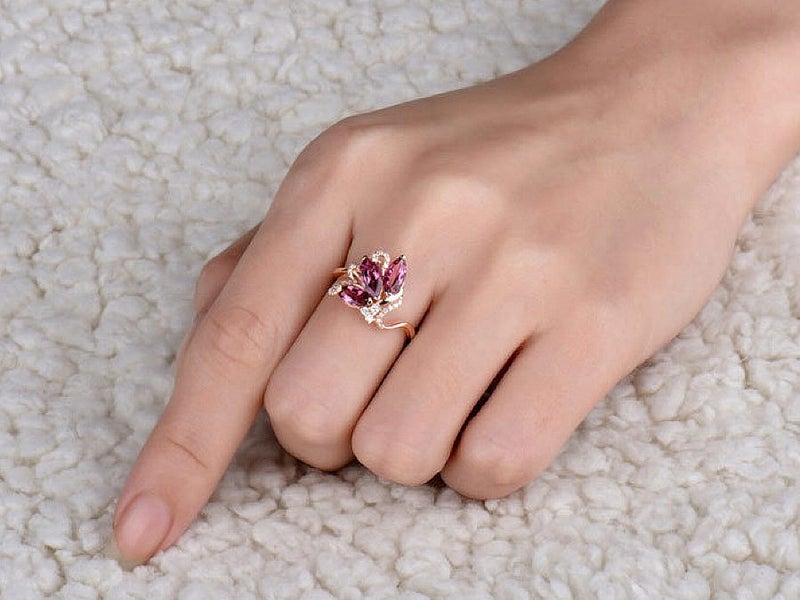 Ring Ruby CZ Diamonds 18K Rose Gold Plated Ring Carousel 4