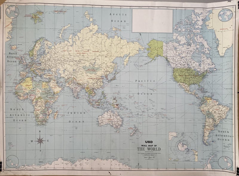 VINTAGE MAP: UBD Wall Map of The World 1970s Carousel 1