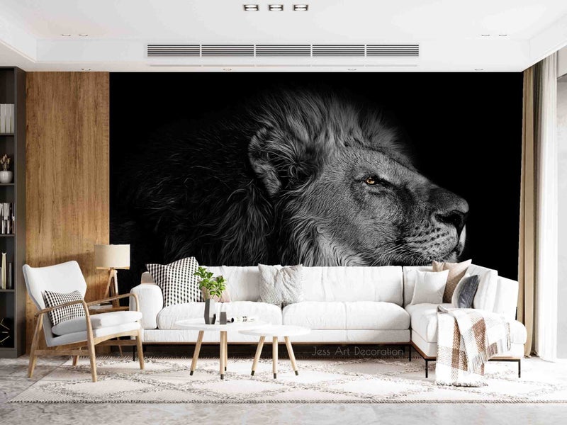 3D Vintage Lion Avatar Black Wall Mural Wall Decor Peel & Stick Wallpaper Carousel 1