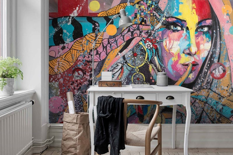 3D Graffiti Indian Woman Portrait Wall Mural Wall Decor Peel & Stick Wallpaper Carousel 2