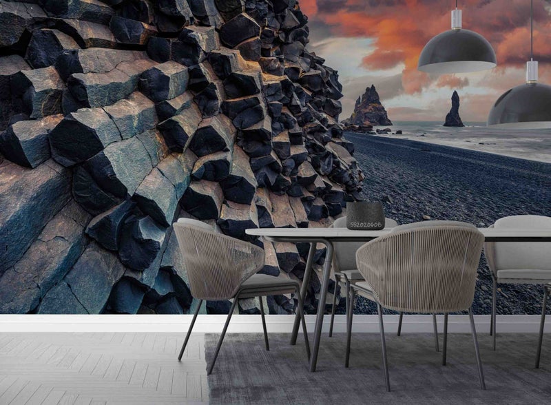 3D Rock Mountain Sea Beach Wave Wall Mural Wall Decor Peel & Stick Wallpaper Carousel 1