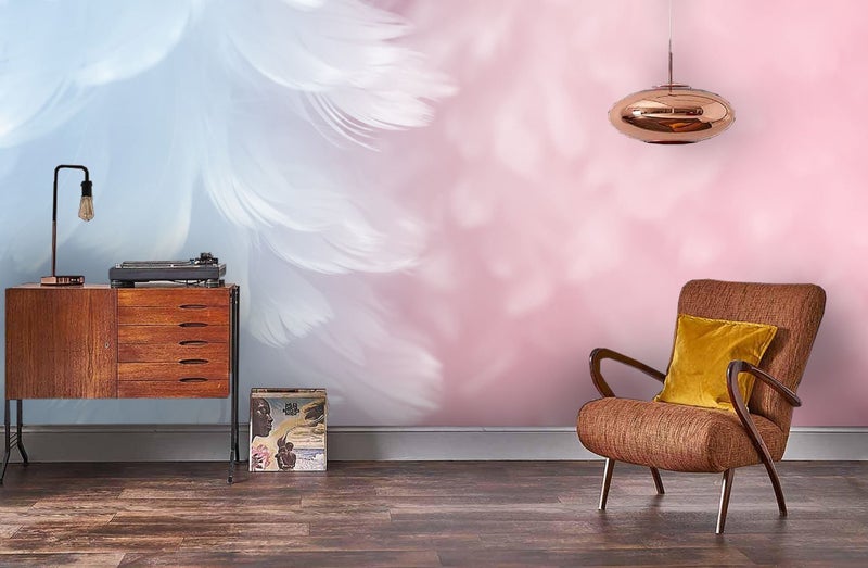 3D Fresh White Feather Pink Wall Mural Wall Decor Peel & Stick Wallpaper Carousel 1