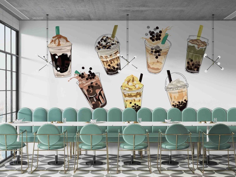 3D Bubble Tea Pearl Tea Milk Tea Wall Mural Wall Decor Peel & Stick Wallpaper Carousel 2