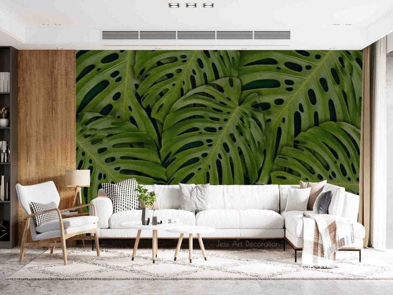 3D Tropical Plant Green Leaf Wall Mural Wall Decor Peel & Stick Wallpaper Carousel 1