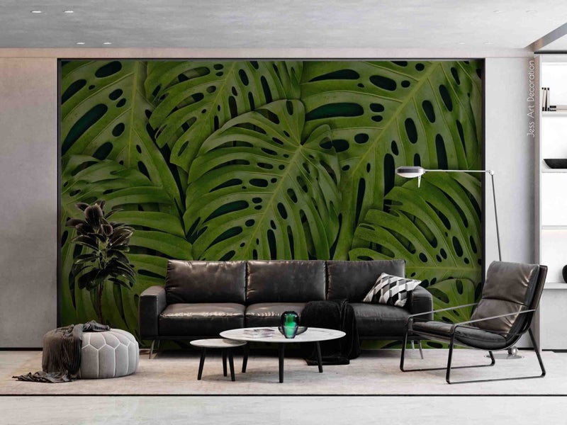 3D Tropical Plant Green Leaf Wall Mural Wall Decor Peel & Stick Wallpaper Carousel 2