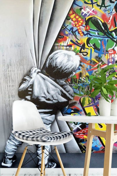 3D Boy Colourful Banksy Mural Wall Mural Wall Decor Peel & Stick Wallpaper Carousel 2