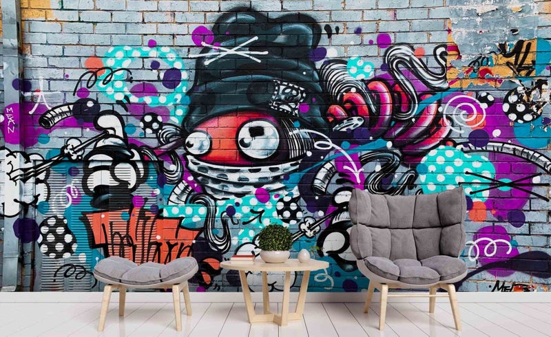 3D Colourful Graffiti Art Monster Wall Mural Wall Decor Peel & Stick Wallpaper Carousel 1