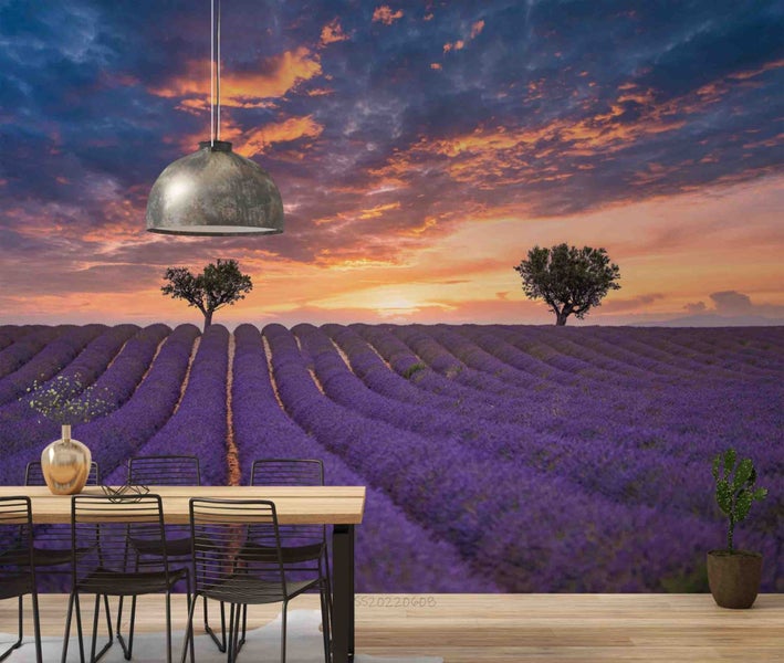 3D Lavender Manor Sunset Scenery Wall Mural Wall Decor Peel & Stick Wallpaper Carousel 1