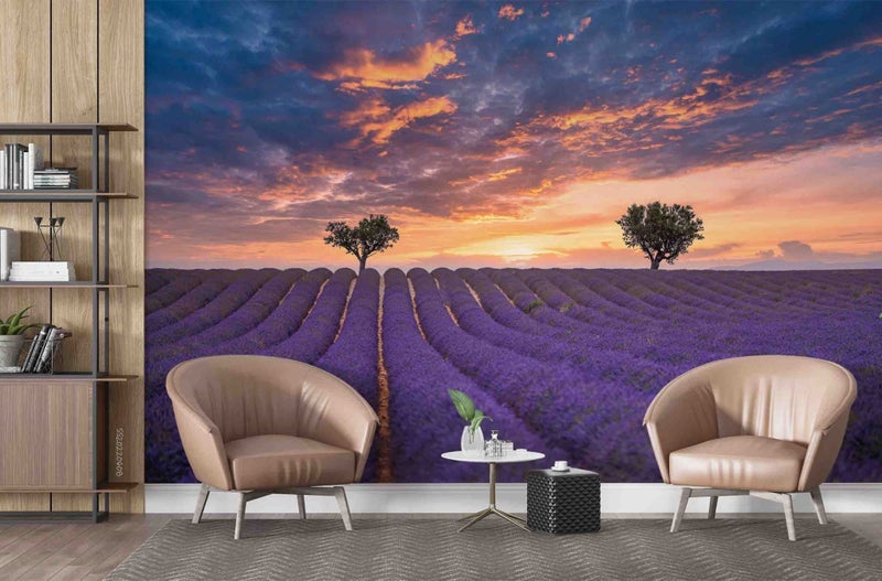 3D Lavender Manor Sunset Scenery Wall Mural Wall Decor Peel & Stick Wallpaper Carousel 2