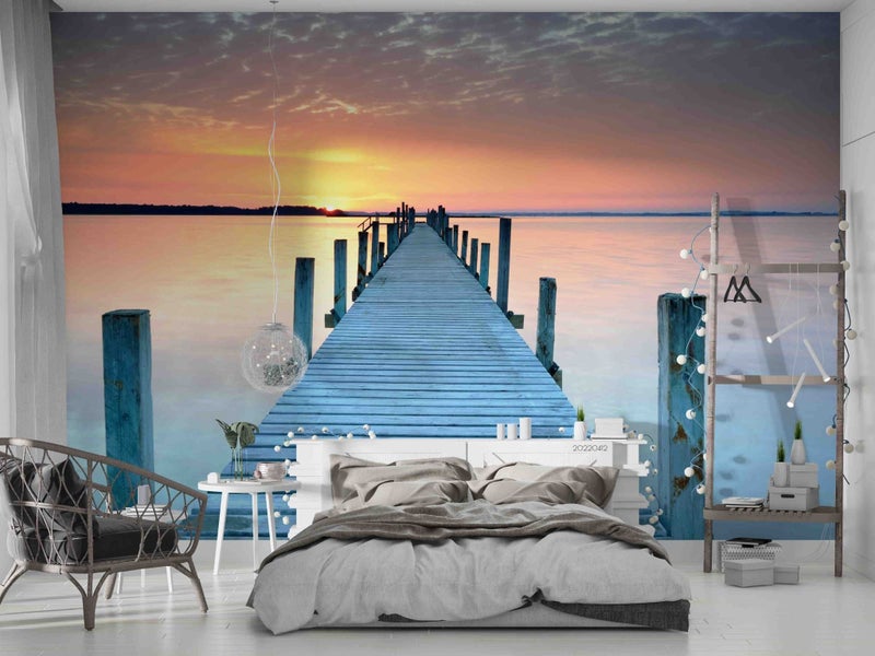 3D Wooden Bridge Sea Sunset Wall Mural Wall Decor Peel & Stick Wallpaper Carousel 2