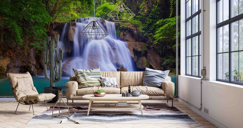 3D Mountain Waterfall Lake Green Wall Mural Wall Decor Peel & Stick Wallpaper Carousel 2
