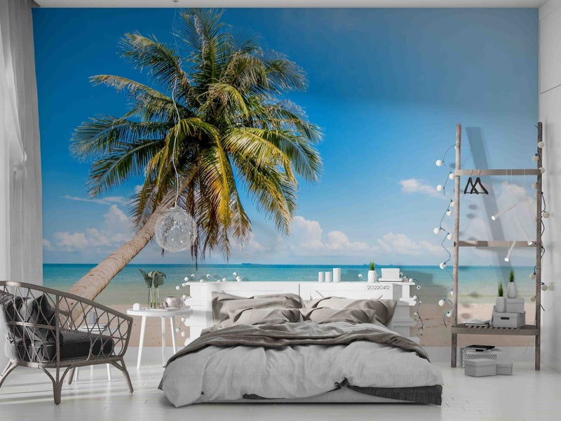 3D Landscape Sea Beach Coconut Tree Wall Mural Wall Decor Peel & Stick Wallpaper Carousel 1