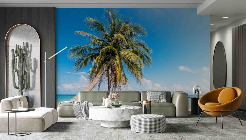 3D Landscape Sea Beach Coconut Tree Wall Mural Wall Decor Peel & Stick Wallpaper Carousel 2
