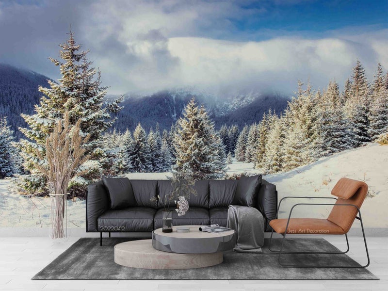 3D Landscape Snow Mountain Cloudy Wall Mural Wall Decor Peel & Stick Wallpaper Carousel 1