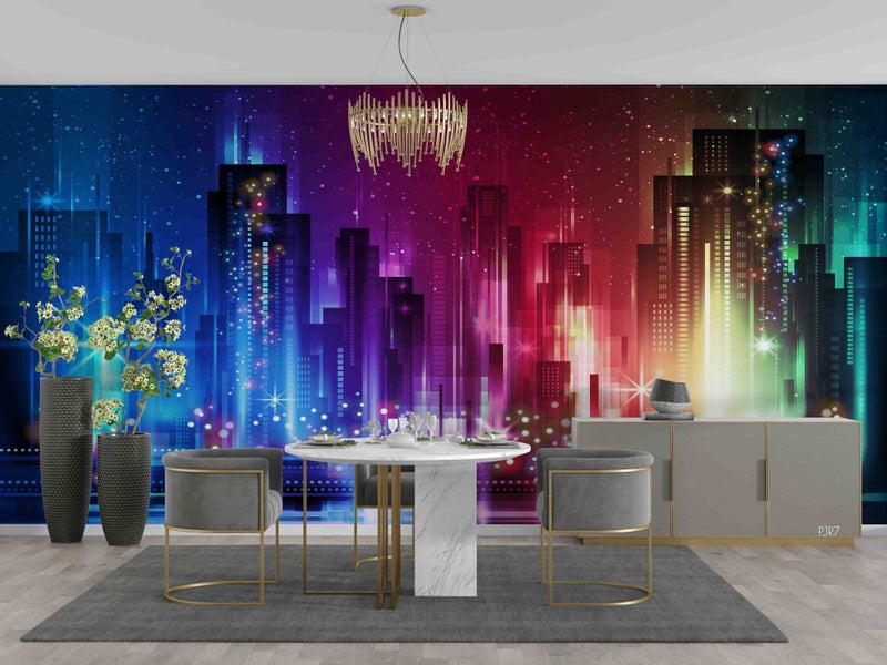 3D Color City Architecture Night Wall Mural Wall Decor Peel & Stick Wallpaper Carousel 1