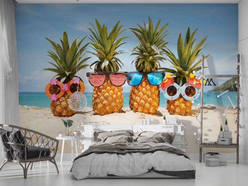 3D Pineapple Wear Glasses Sea Beach Wall Mural Wall Decor Peel & Stick Wallpaper Carousel 2