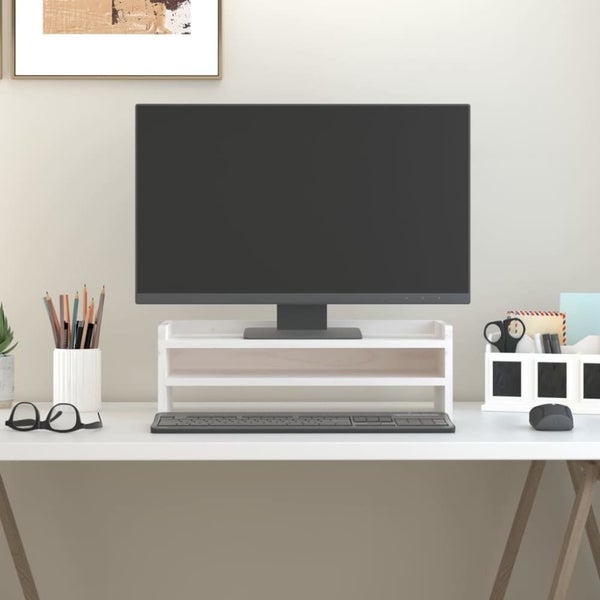 Monitor Stand White 50x24x16 cm Solid Wood Pine NOTKNP Carousel 1