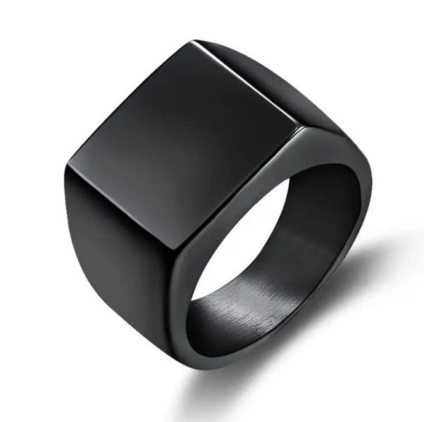 Men's Titanium Gun-Metal Black Square Signet Ring - LOW RESERVE! Carousel 1
