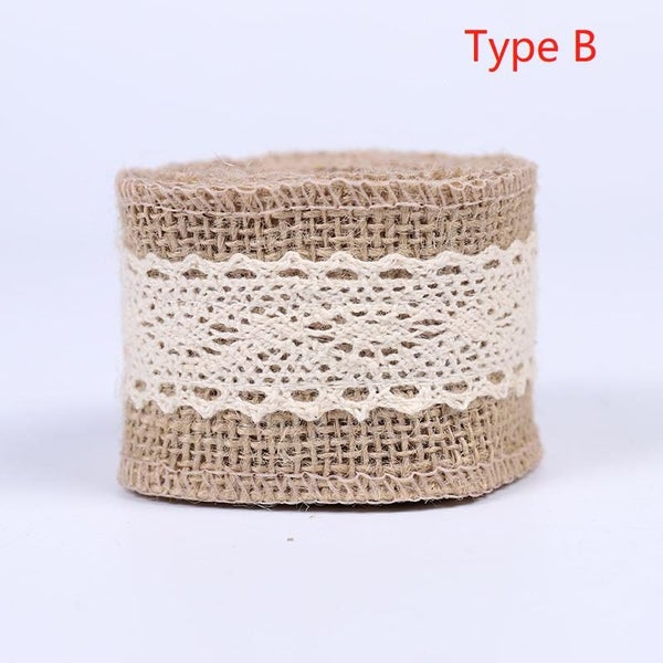 5cm x 2m Cotton Linen Fabric Jute Lace Ribbon DIY Handmade Wedding Craft Décor Carousel 1
