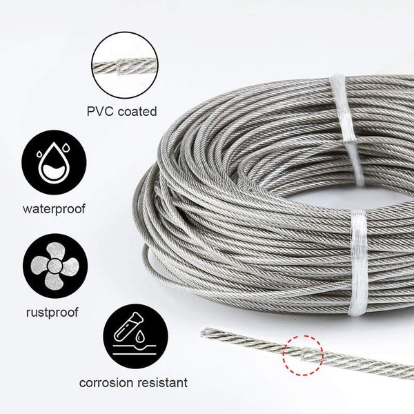 30m Garden Wire Cable Railing Fence Roll Kits PVC Coated Heavy Duty Carousel 2
