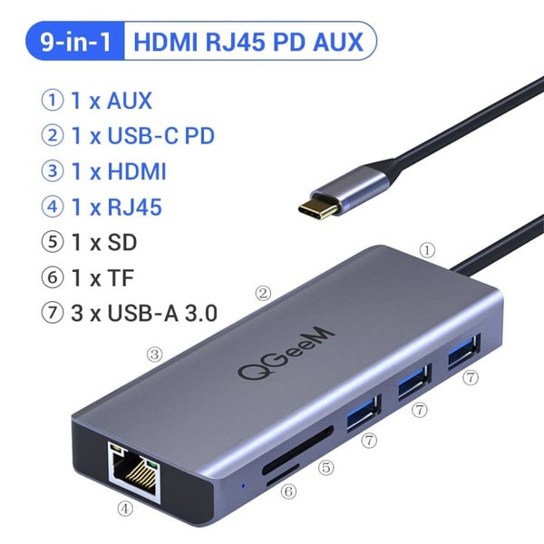Multi Usb Hub Type c 3.0 Hdmi Vga Micro Sd Card Readers Rj45 Aux for Macbook ... Carousel 1