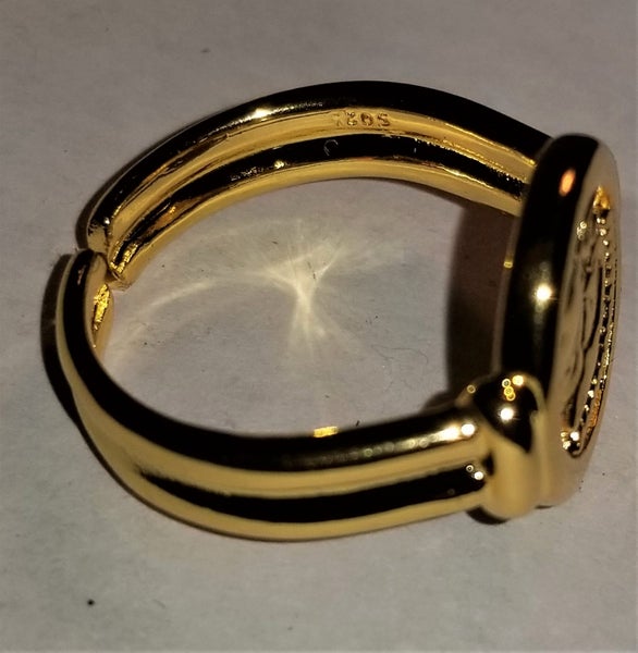 Handmade 22ct Gold Filled Roman Head Ring 925 Stirling Silver Stamped Size 8 Carousel 2
