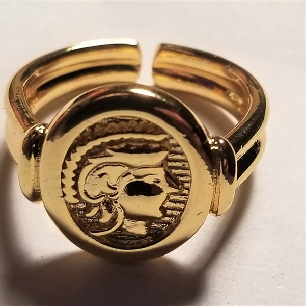 Handmade 22ct Gold Filled Roman Head Ring 925 Stirling Silver Stamped Size 8 Carousel 1