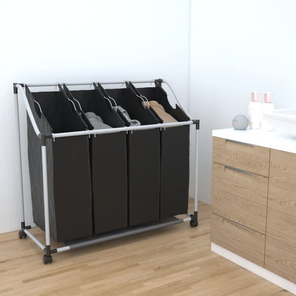 Laundry Sorter with 4 Bags Black Grey Xabtli Carousel 1
