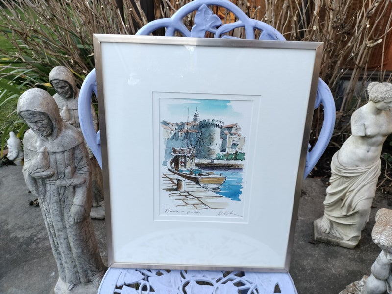 Watercolour Picture of European Port Scene Carousel 1