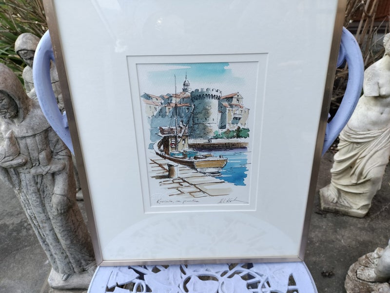 Watercolour Picture of European Port Scene Carousel 2