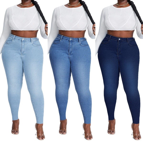 High Waist Plus Size Jeans Stretch Skinny Denim Pencil Pants Carousel 2