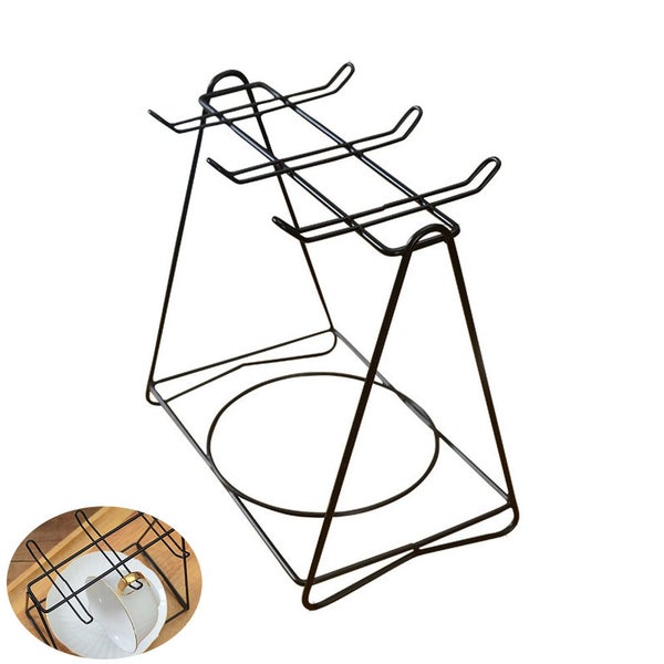 Triangle Stainless Steel Cups Plates Holder Coffee Mugs Hanging Stand Carousel 2