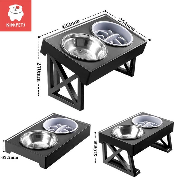 Kimpets Dogs Double Bowls Stand 3 Adjustable Height Pet Slow Feeding Carousel 2