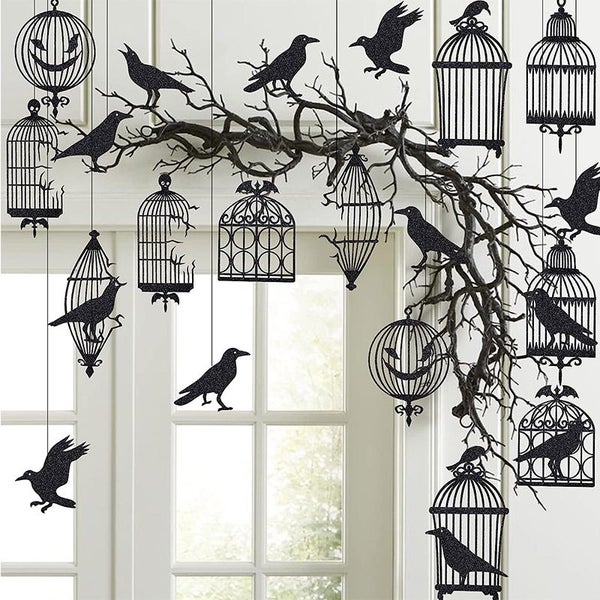 Glitter Black Crow Cage Halloween Party Decorations for Gothic Carousel 2