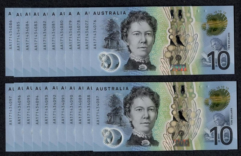 Australia - 2017 - $10 Consecutive Run AA17 - AA171434076 - AA171434097 Carousel 1