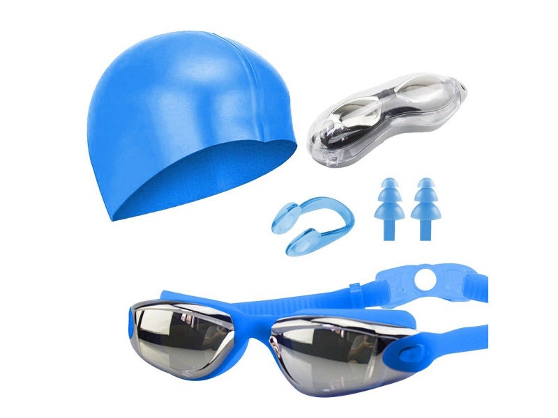 Adults Swim Goggles Set Swimming Cap Anti Fog Swimming Goggles Blue Carousel 1