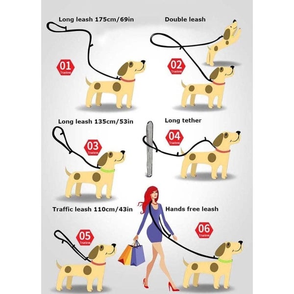Nz Local Stock-7 in 1 Multi-function Adjustable Dog Leash Orange Small Carousel 2