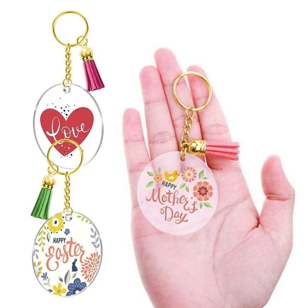6 Style Acrylic Blank Keychain Pendant Tassels Discs DIY Set I1424MZ0 Carousel 10