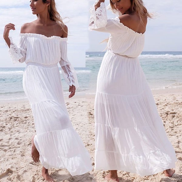 White Boho Off Shoulder Maxi Long Dress Womens Clothing Size 8 4014423 Carousel 2