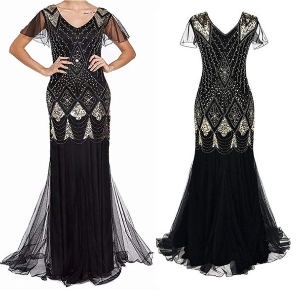 Maxi Ball Dress 1920s Flapper Gatsby Cocktail Dresses Size 14 J2155BK5 Carousel 2
