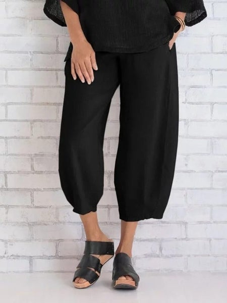 Black Linen Pants Cropped Womens Clothing Size 16 F0974BK7 Carousel 2